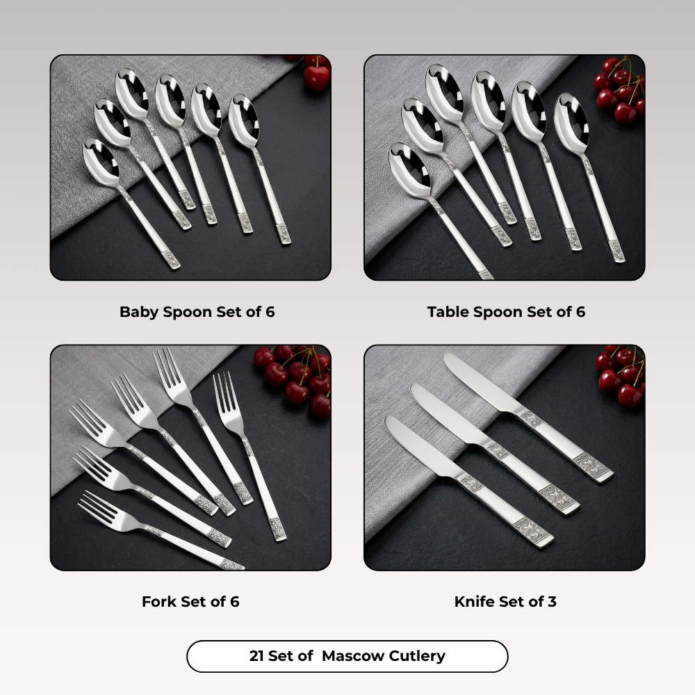 Vinod Stainless Steel Moscow Cutlery 21 piece set, side view