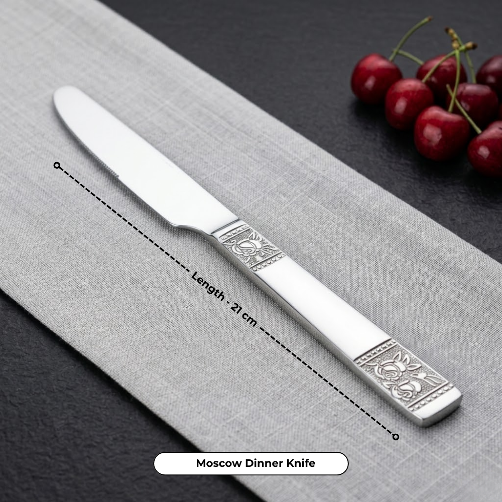Vinod Stainless Steel Moscow Cutlery 21 piece set, close-up detail