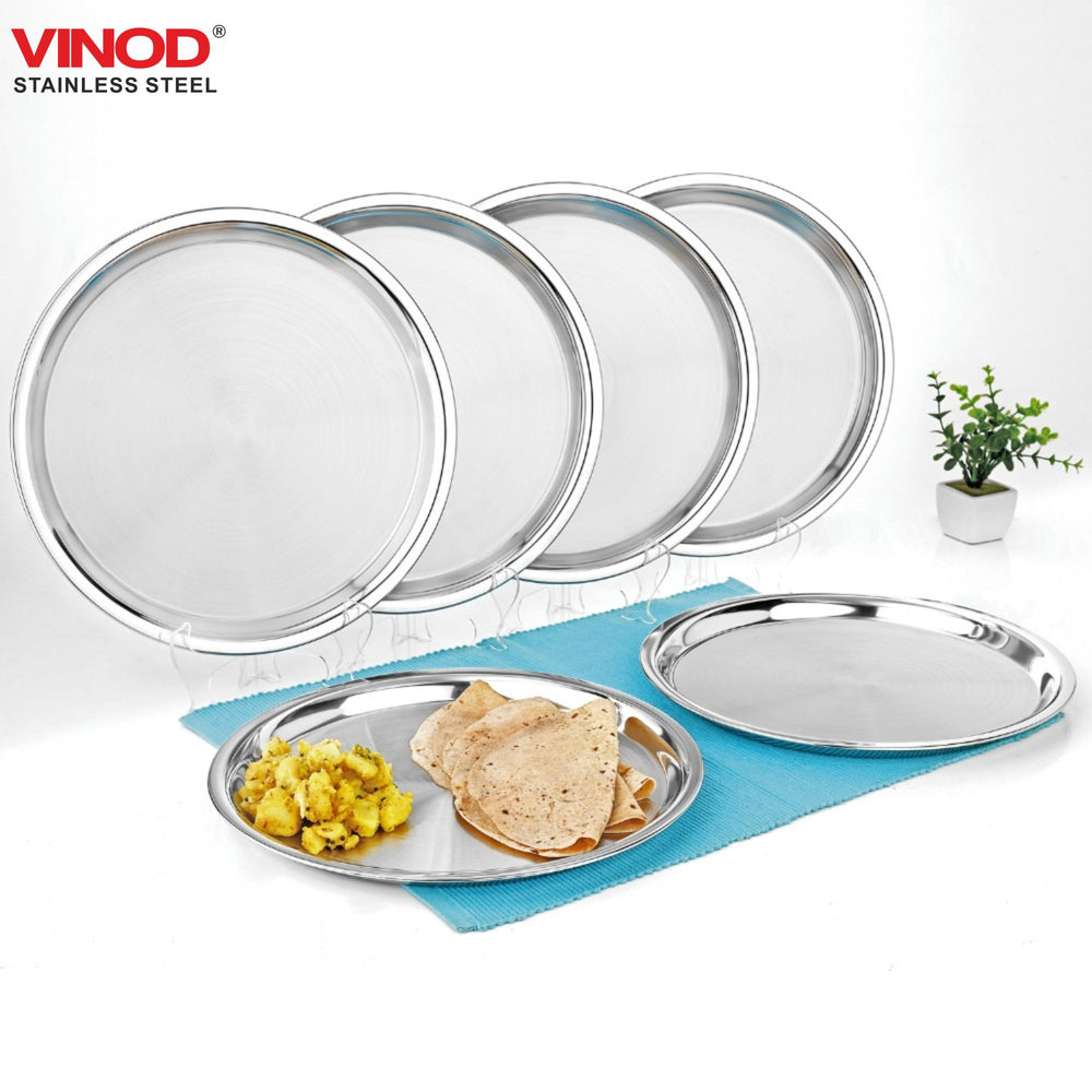 Vinod stainless steel china dinner plate set of 6, 28 cm, side view
