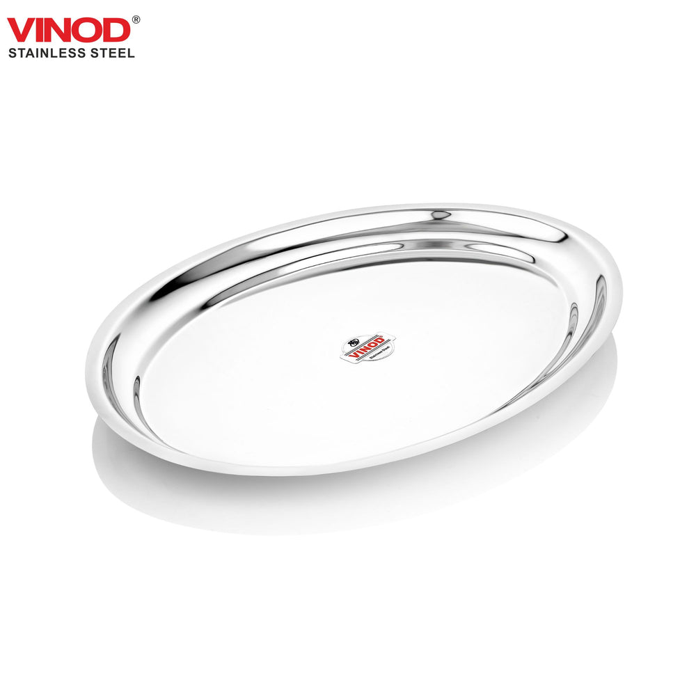 Vinod Stainless Steel Oval Rice Tray, side view