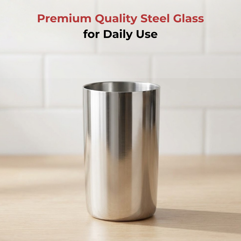 VINOD Stainless Steel Fusion Glass Set of 6 - 400 ml with High Grade Stainless Steel, Mirror Finish, Dishwasher Safe, Rust Free