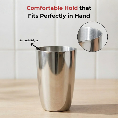 VINOD Stainless Steel Passion Glass Set of 6 - 300 ml with Highest Grade Steel, Mirror Finish, Long Lasting & Durable, Dishwasher Safe