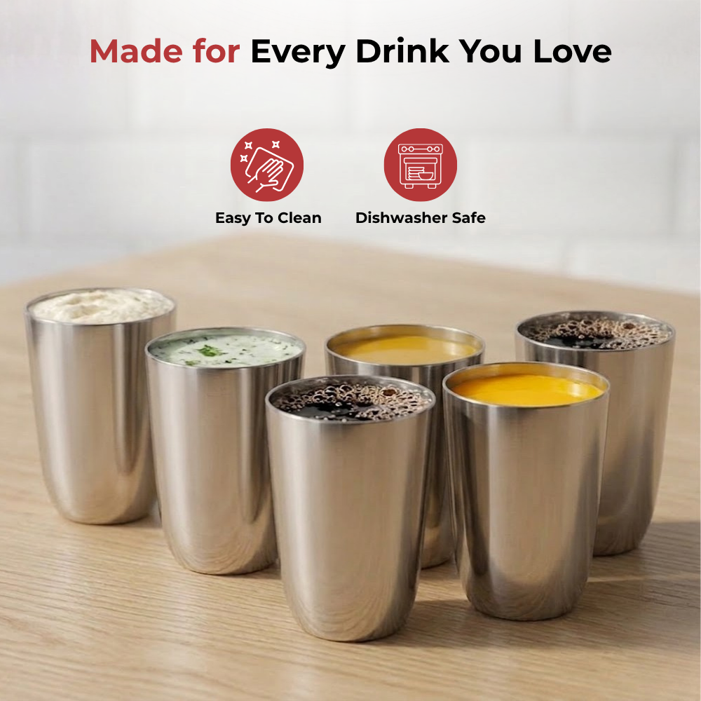 Vinod Stainless Steel Passion Glass Set of 6 - 300 ml, top view