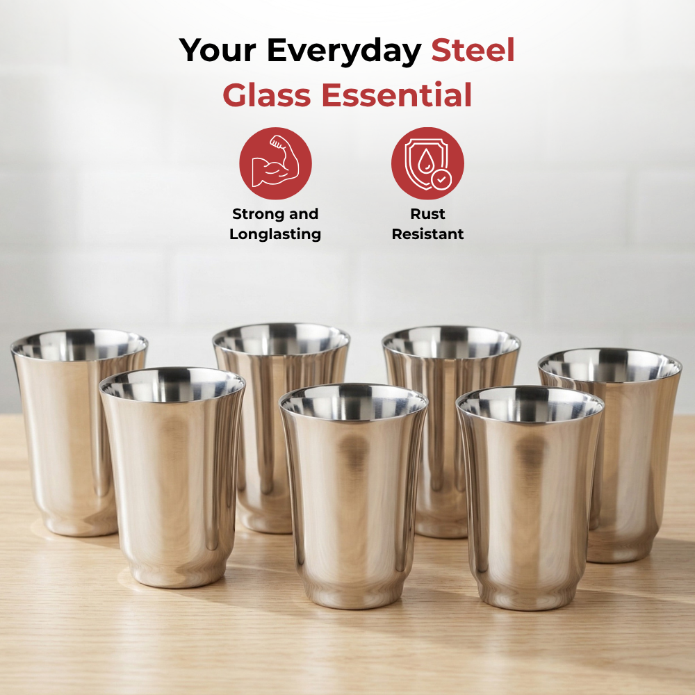 Vinod Stainless Steel Sheetal Glass Set of 6 - 300 ml, side view
