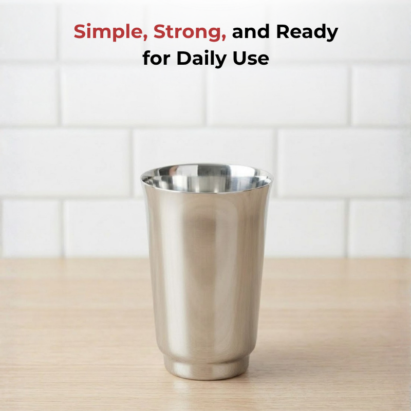 VINOD Stainless Steel Sheetal Glass Set of 6 - 300 ml with Highest Grade Stainless Steel, Tough & Strong, Rust Free & Dishwasher Safe