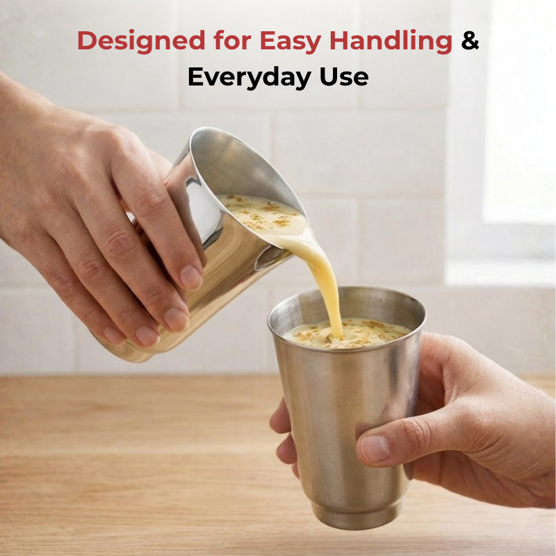 VINOD Stainless Steel Sheetal Glass Set of 6 - 300 ml with Highest Grade Stainless Steel, Tough & Strong, Rust Free & Dishwasher Safe