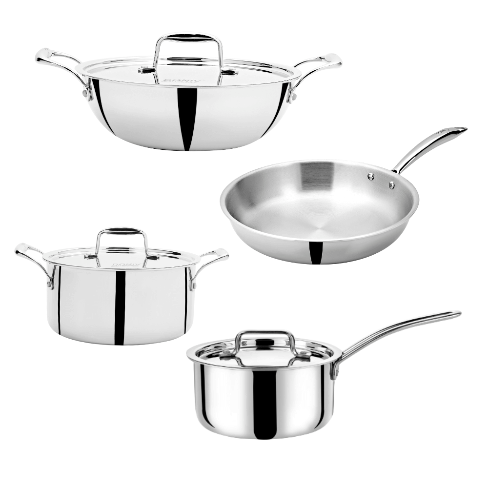 Vinod Doniv Titanium Triply stainless steel 4 piece mini cookware set, side view