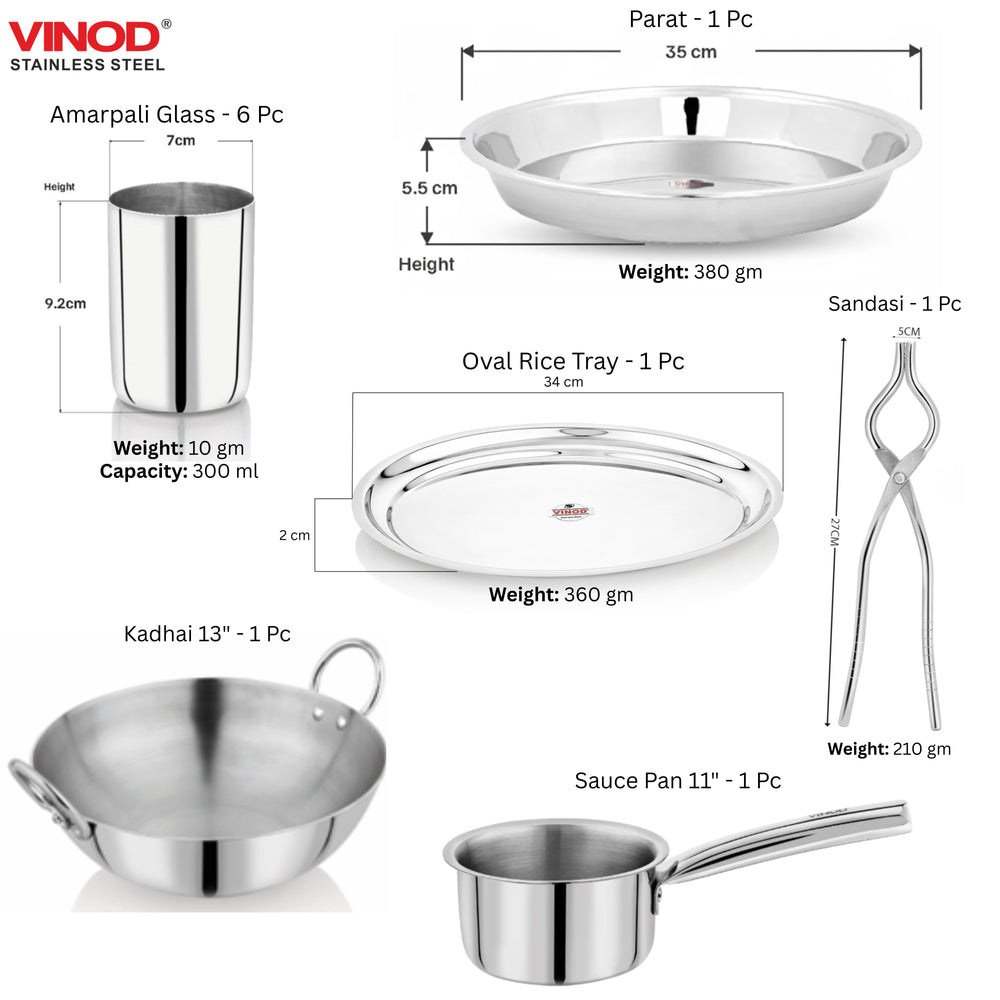 Vinod 101 Pieces Griha Pravesh Set Thoughtful Gift for Housewarming, angled view