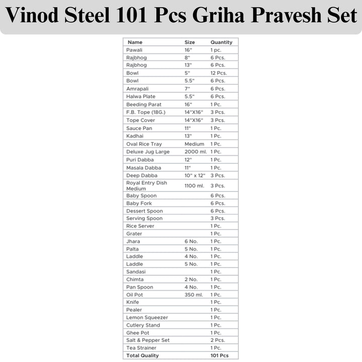 विनोद स्टेनलेस स्टील 101 पीस गृह प्रवेश सेट