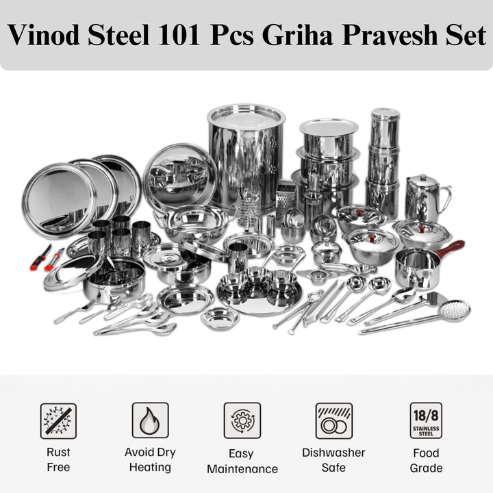 विनोद स्टेनलेस स्टील 101 पीस गृह प्रवेश सेट