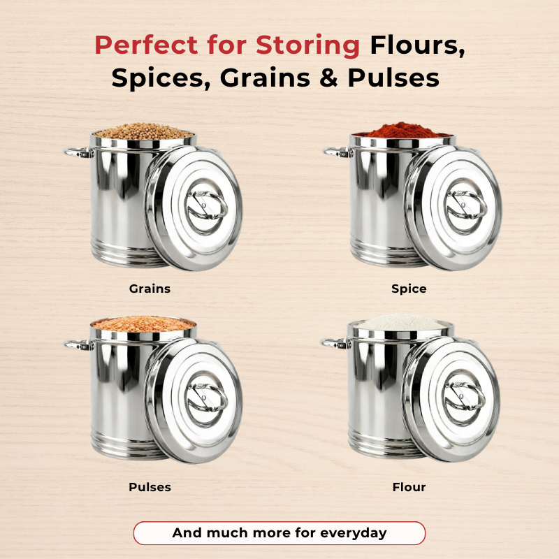 Vinod Stainless Steel Ration Dabba with Lid and Side Handle, product view 9