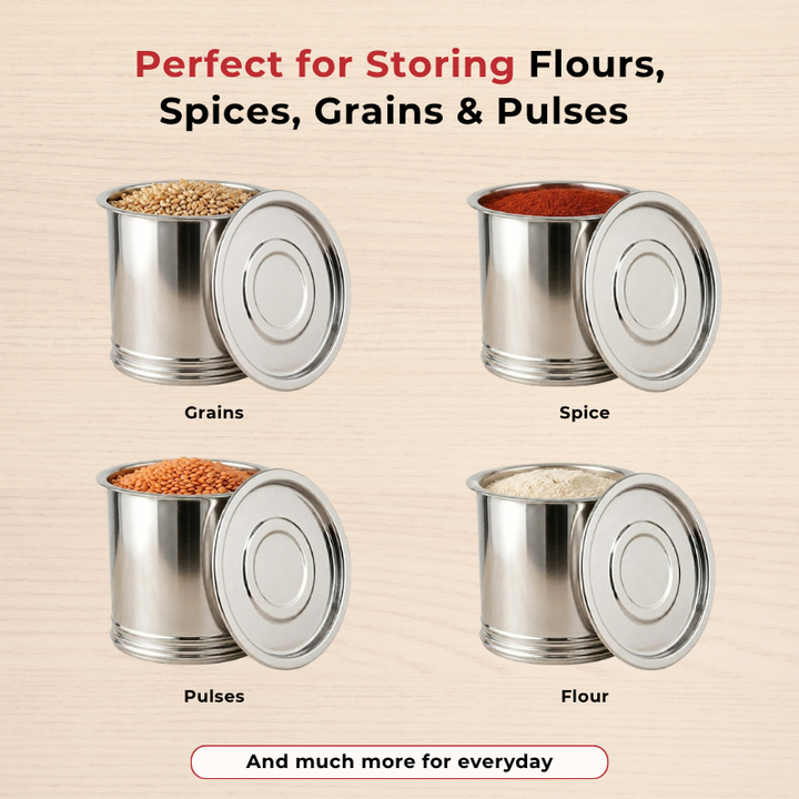 VINOD Stainless Steel Pawali 12.5 Litre with Highest Grade Steel, Rust Free, Easy to Clean, Easy Storage of Pulses & Grains, (No 12)