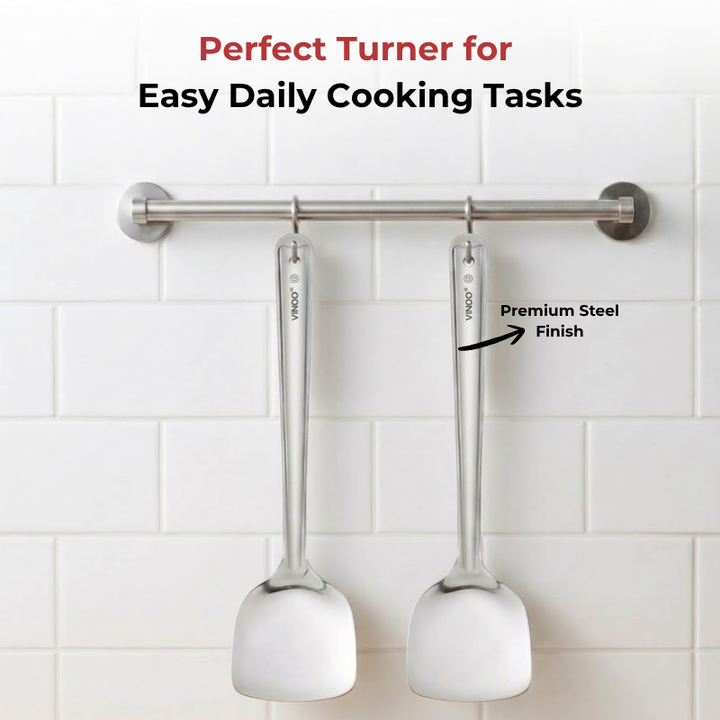 VINOD Stainless Steel Basting Turner / Khurpa/ Cooking Palta Turner Set of 2 - 34 cm, Highest Grade Stainless Steel, Rust Free, Dishwasher Safe - No. 5