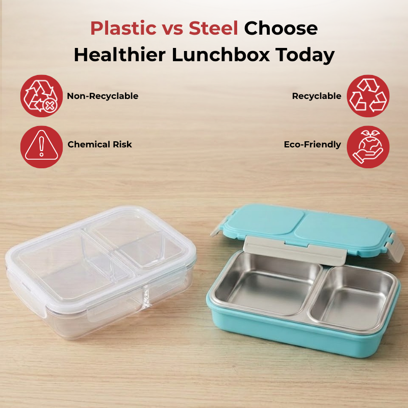 Vinod stainless steel 2 compartment tiffin in blue, airtight and leak-proof, product view 12