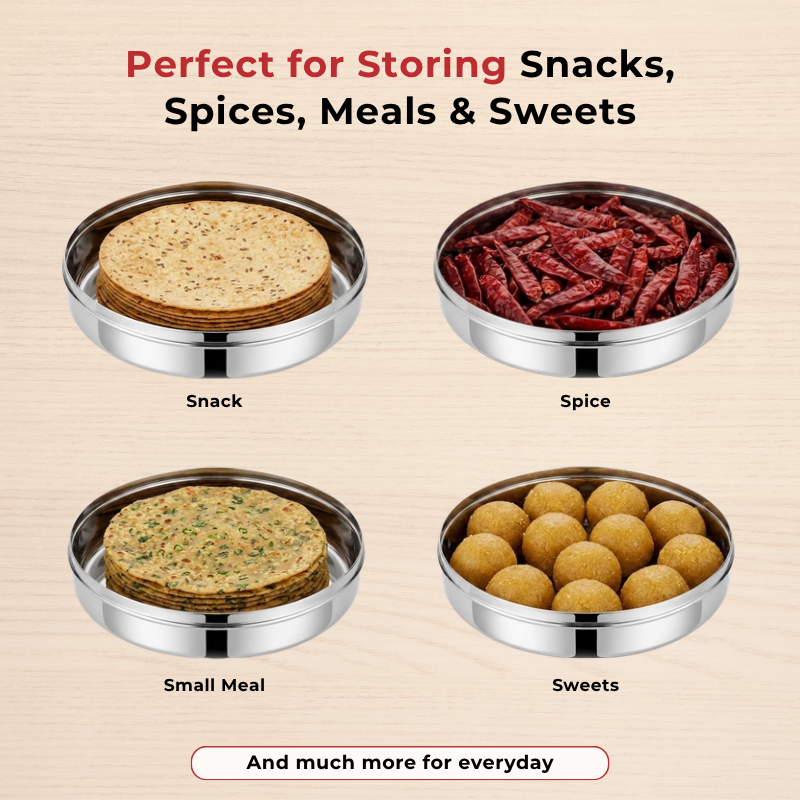 VINOD Stainless Steel Papad Dabba with Mirror Finish, Tough & Strong Build, Rust Free, Easy to Clean & Dishwasher Safe – 9.5 Inch (No.14)
