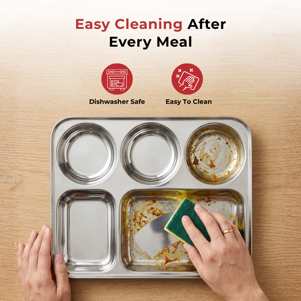 Vinod stainless steel 5 compartment plate with round edges, rust free [pack of 2], product view 12