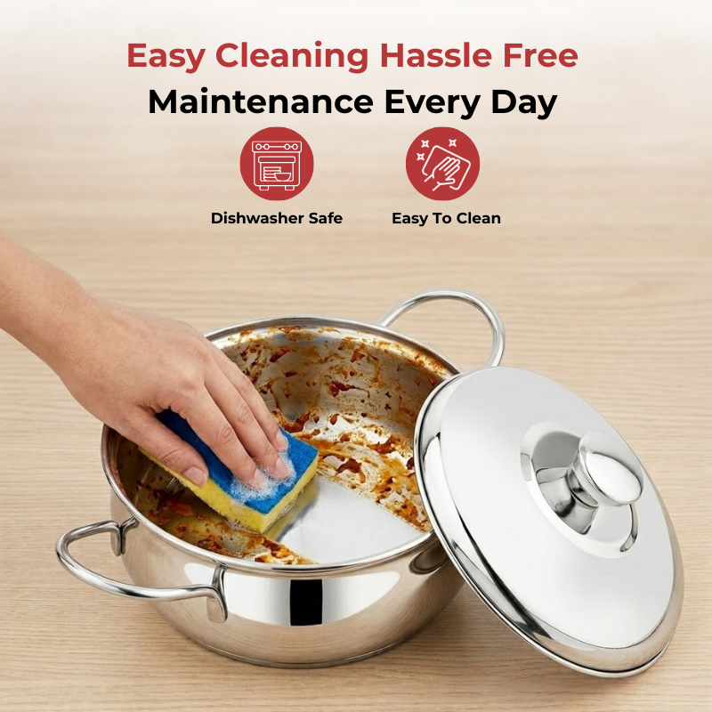 Vinod Stainless Steel Milano Plain Serving Casserole With Steel Lid & Side Handle 2000 ml, 20 cm