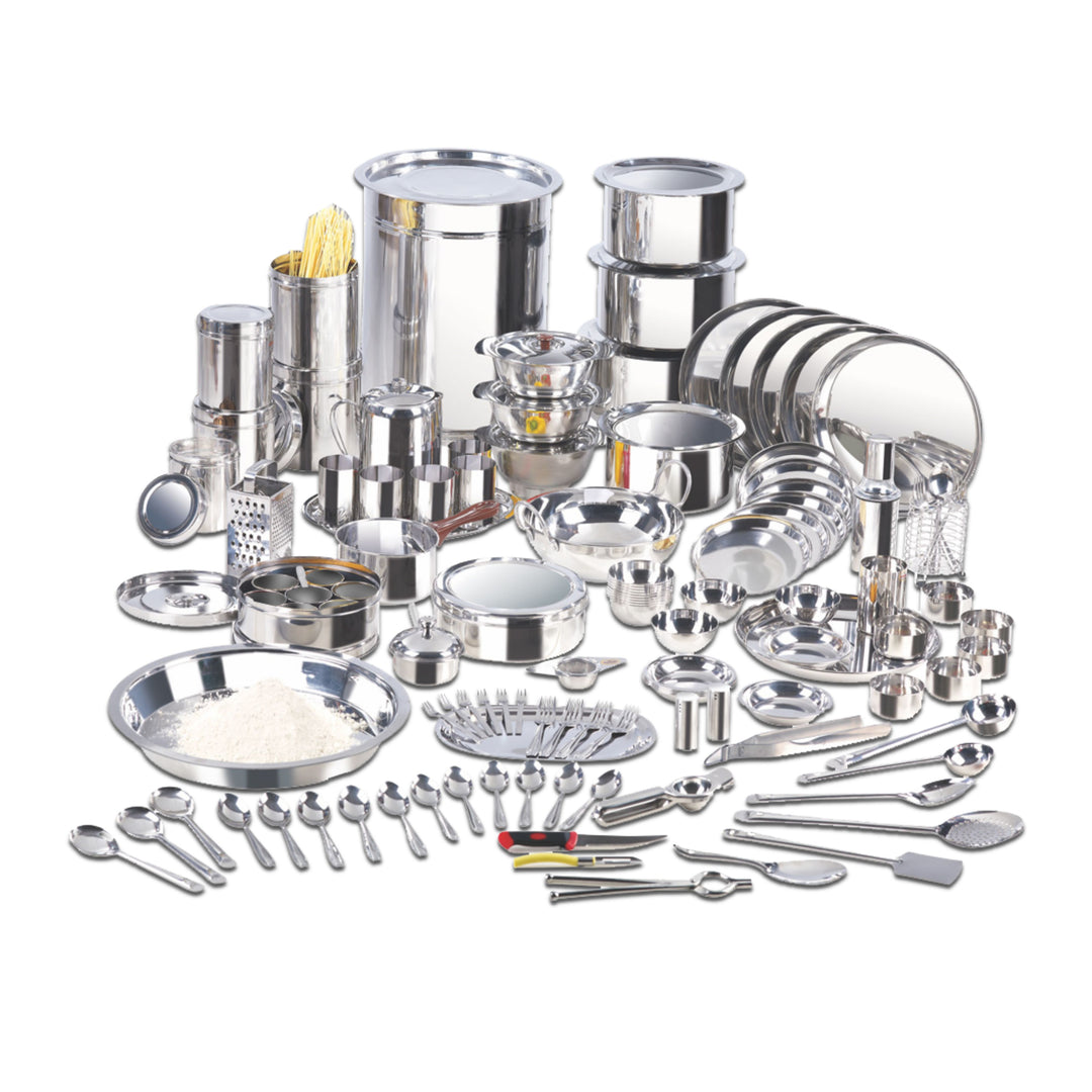 विनोद स्टेनलेस स्टील 114 पीस गृह प्रवेश सेट