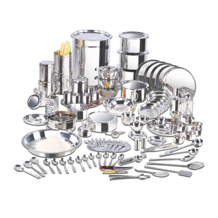 विनोद स्टेनलेस स्टील 114 पीस गृह प्रवेश सेट