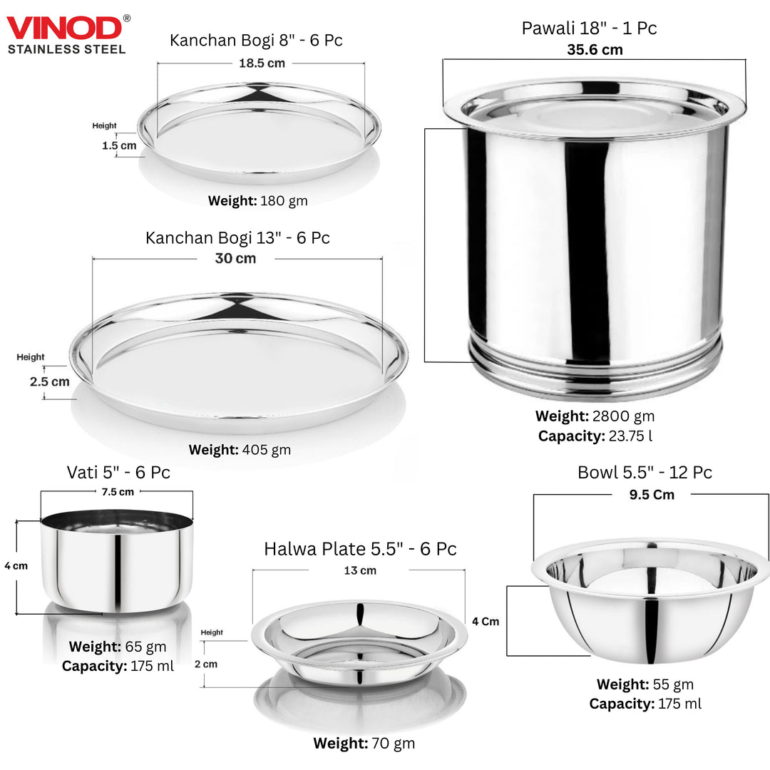 विनोद स्टेनलेस स्टील 114 पीस गृह प्रवेश सेट