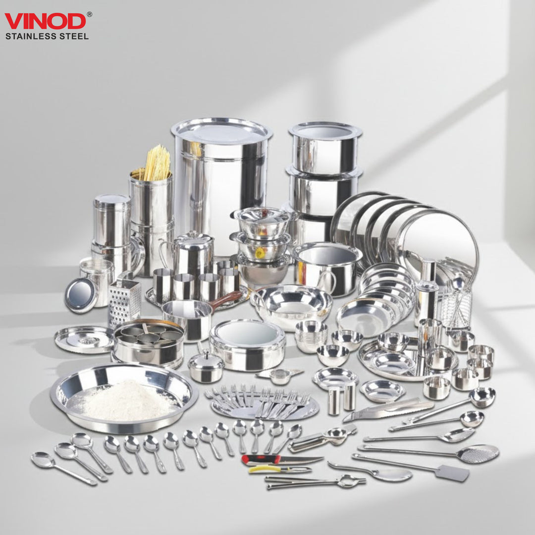 विनोद स्टेनलेस स्टील 114 पीस गृह प्रवेश सेट