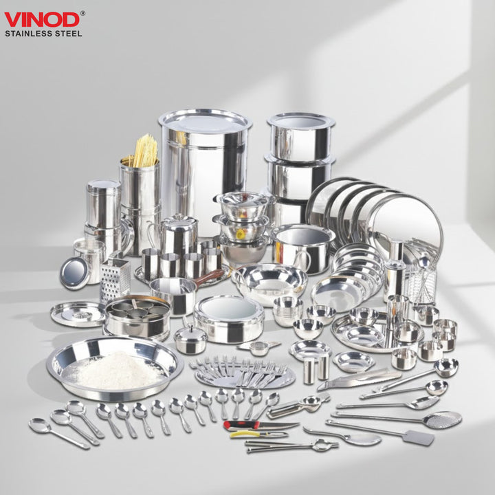 विनोद स्टेनलेस स्टील 114 पीस गृह प्रवेश सेट