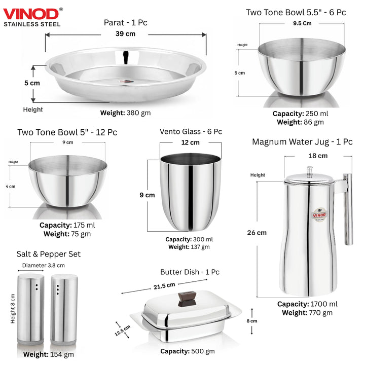 विनोद स्टेनलेस स्टील 116 पीसी। डीलक्स गृह प्रवेश सेट