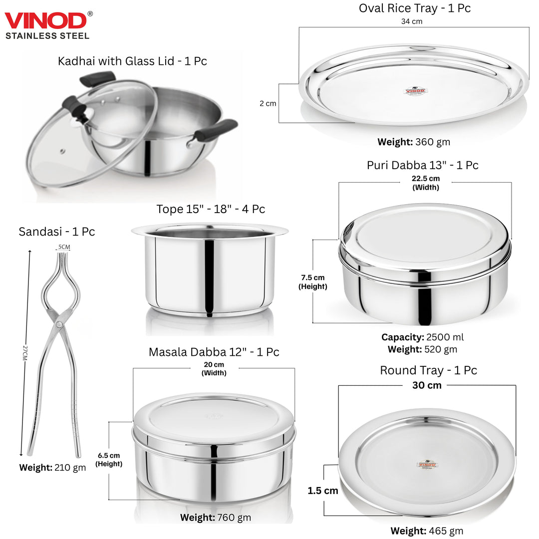 विनोद स्टेनलेस स्टील 116 पीसी। डीलक्स गृह प्रवेश सेट