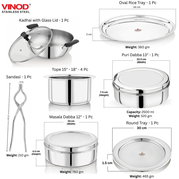 विनोद स्टेनलेस स्टील 116 पीसी। डीलक्स गृह प्रवेश सेट