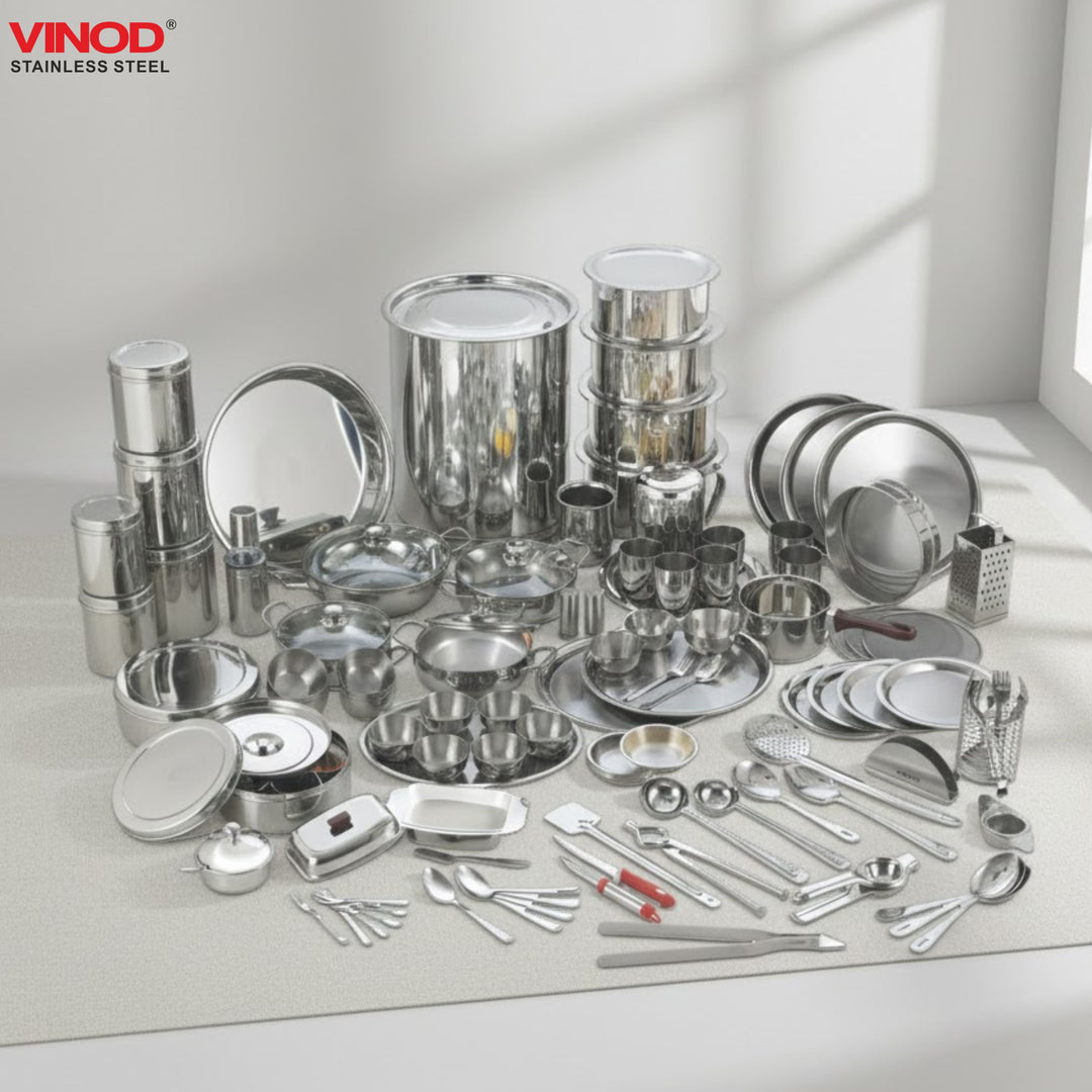 विनोद स्टेनलेस स्टील 116 पीसी। डीलक्स गृह प्रवेश सेट