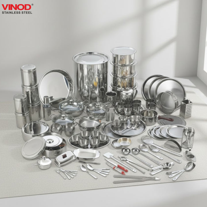 विनोद स्टेनलेस स्टील 116 पीसी। डीलक्स गृह प्रवेश सेट