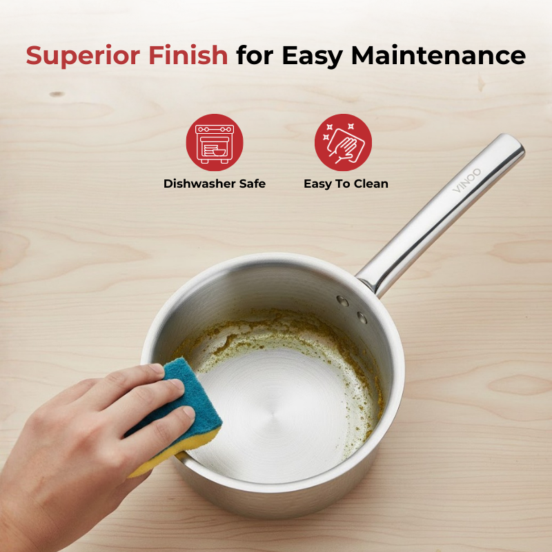 Vinod – Claro Heavy Gauge Stainless Steel Hammered Sauce Pan, 1.5 mm – Capacity 900 ml