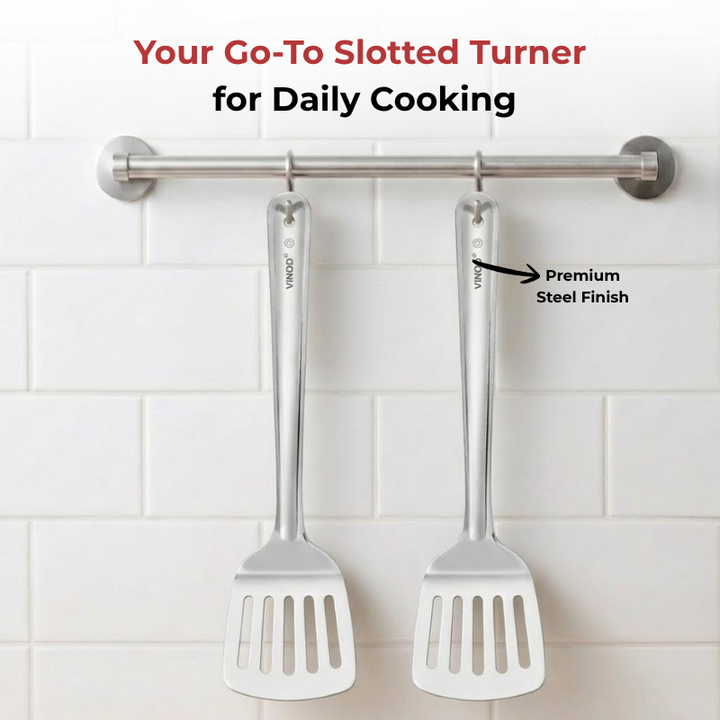 VINOD Stainless Steel Basting Slotted Turner / Cooking Palta Set of 2 - 36 cm, High Quality Stainless Steel, Rust Free, Dishwasher Safe - No. 6