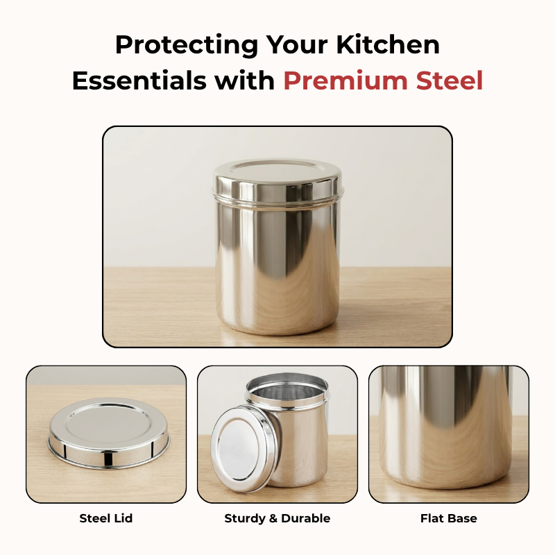 Vinod Stainless Steel Deep Dabba Set of 3 - 350 ml, 500 ml & 750 ml in Steel, product view 13