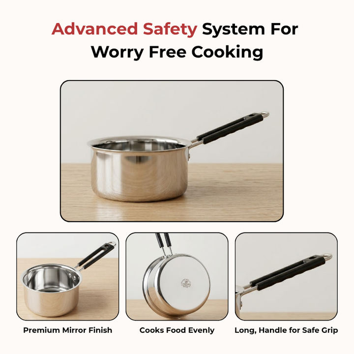 Vinod Stainless Steel Premium Sauce Pan Heavy Gauge 1000 ml Milk Pan, Tea Pan, Induction & Gas Stove Compatible, Dishwasher Safe, Durable Tea Pot for Kitchen