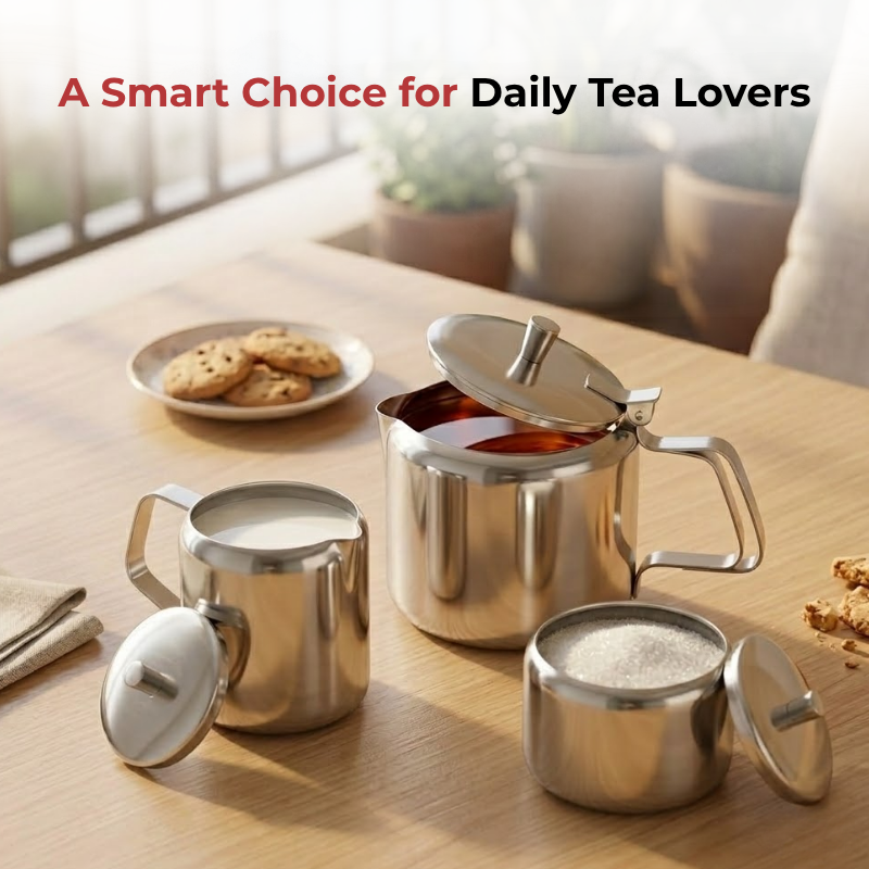 Vinod Stainless Steel 3 Pieces Mini Tea Set Tea Pot, 170 ml, product view 12