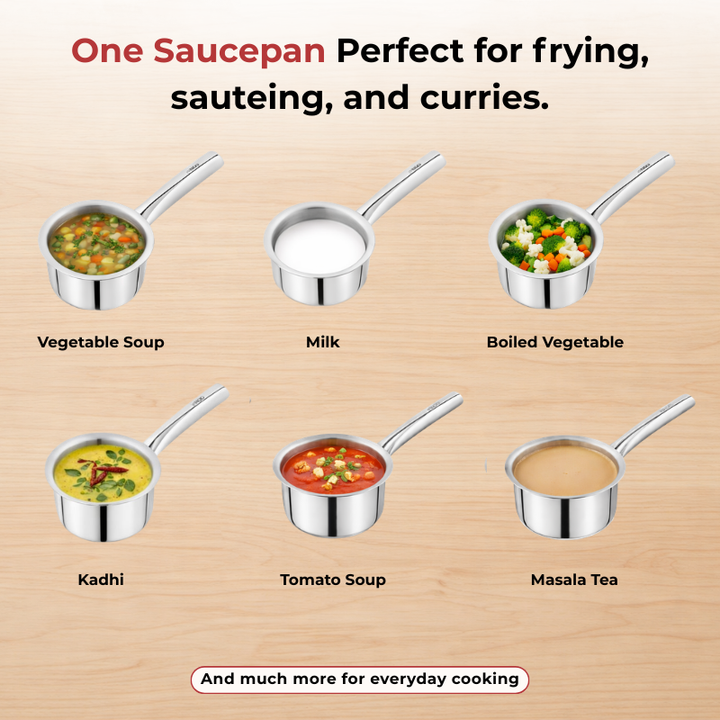 Vinod – Claro Heavy Gauge Stainless Steel Sauce Pan (Plain), 1.5 mm – Capacity 900 ml