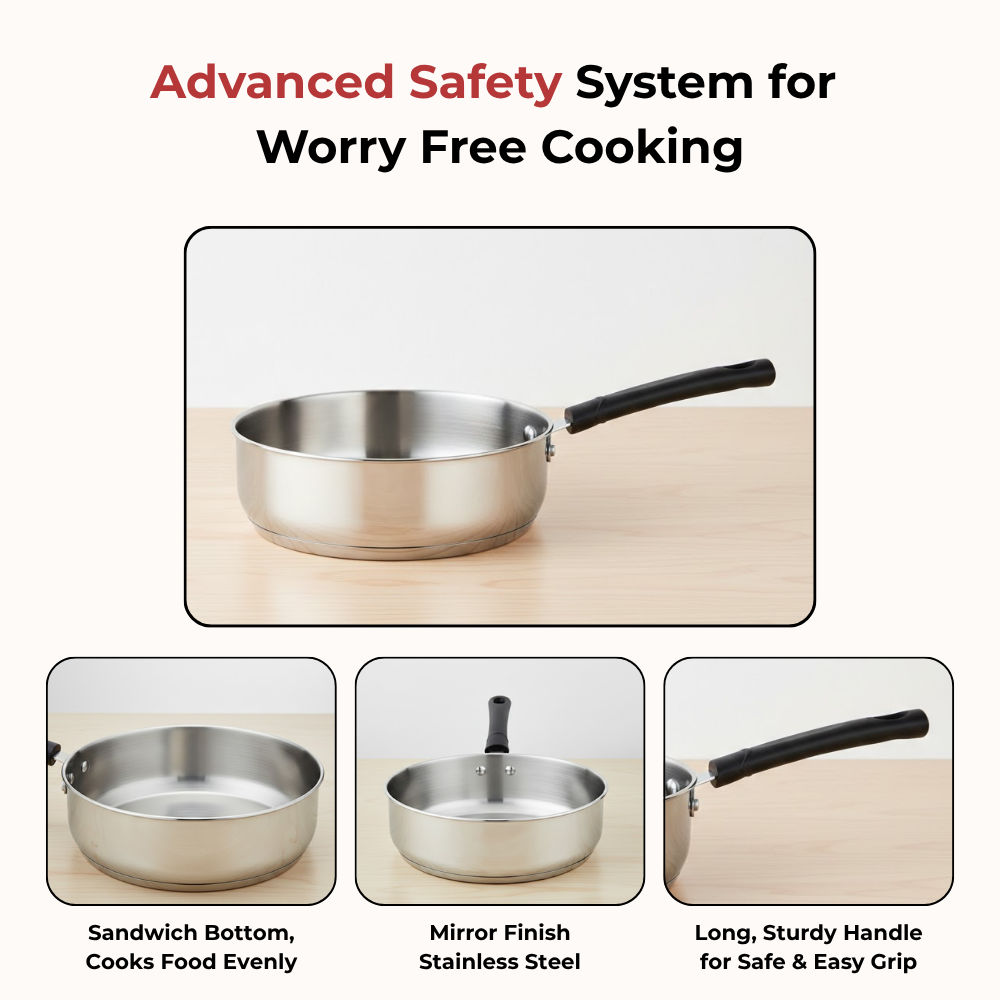 Vinod Doniv stainless steel sandwich bottom solitaire fry pan, 22 cm, capacity 2.2 litre, product view 12