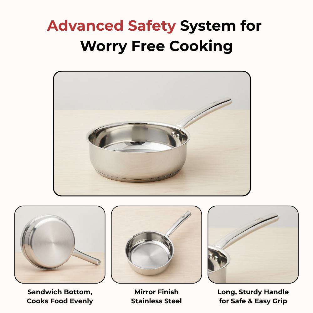 Vinod Doniv Majestic sandwich bottom stainless steel fry pan, 22 cm, 2.5 litre, product view 14