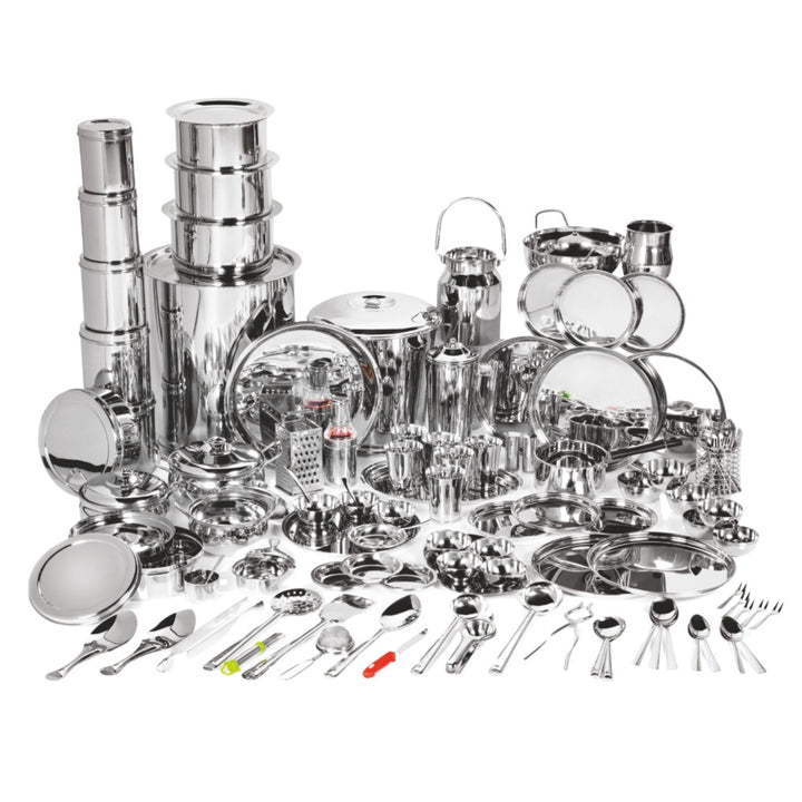 विनोद स्टेनलेस स्टील 121 पीस डीलक्स गृह प्रवेश सेट
