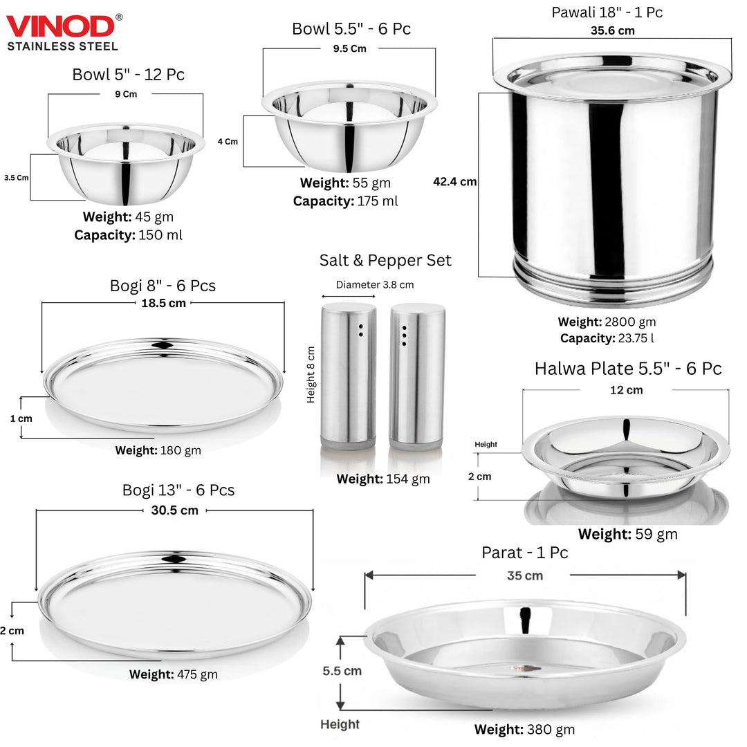 विनोद स्टेनलेस स्टील 121 पीस डीलक्स गृह प्रवेश सेट