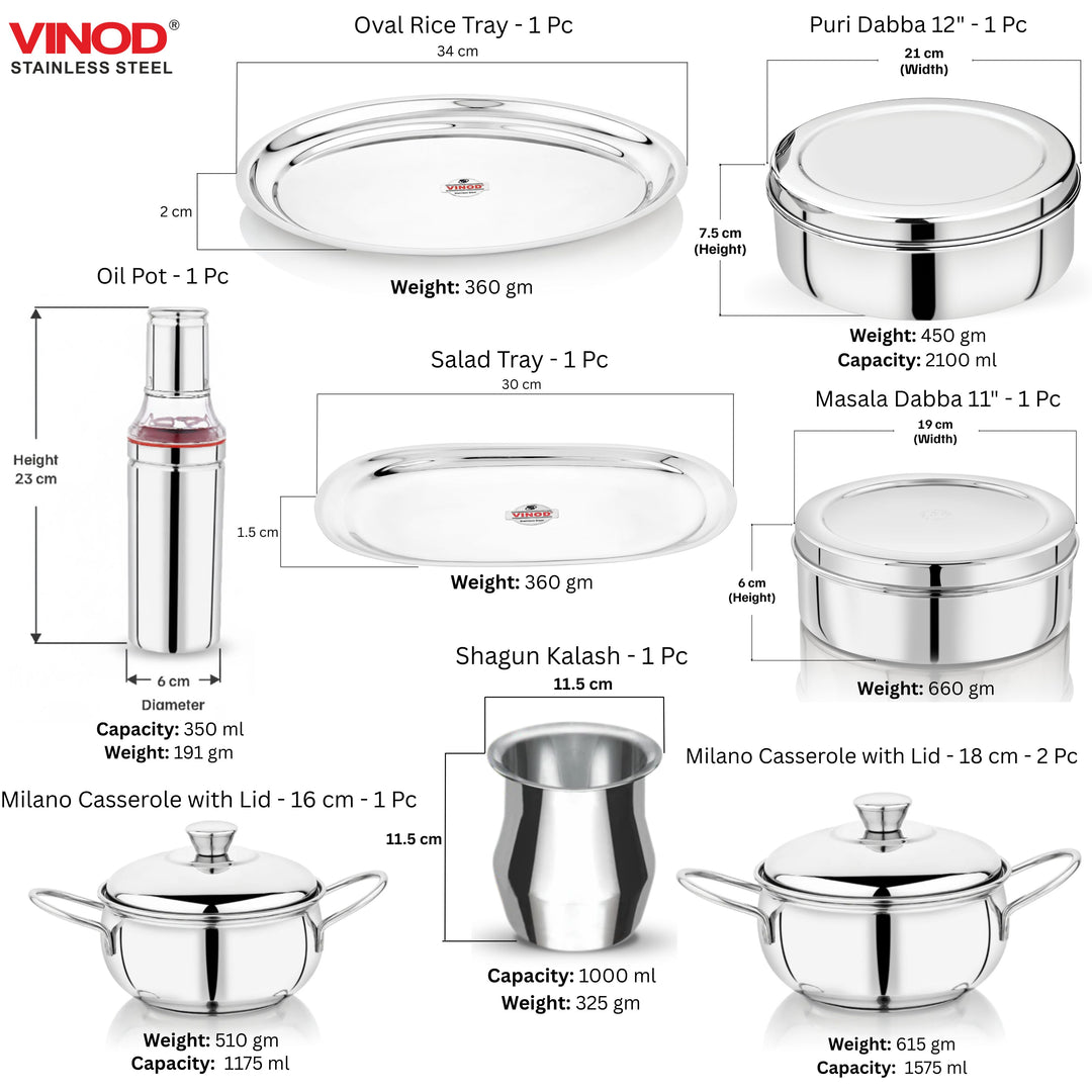 विनोद स्टेनलेस स्टील 121 पीस डीलक्स गृह प्रवेश सेट