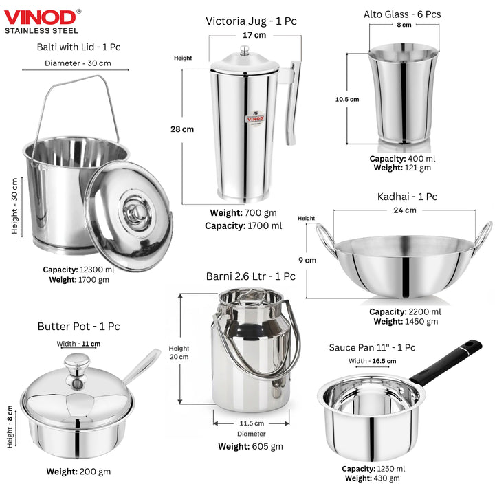 विनोद स्टेनलेस स्टील 121 पीस डीलक्स गृह प्रवेश सेट