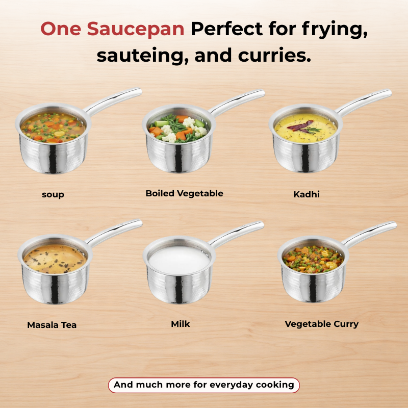 Vinod – Claro Heavy Gauge Stainless Steel Hammered Sauce Pan, 1.5 mm – Capacity 900 ml