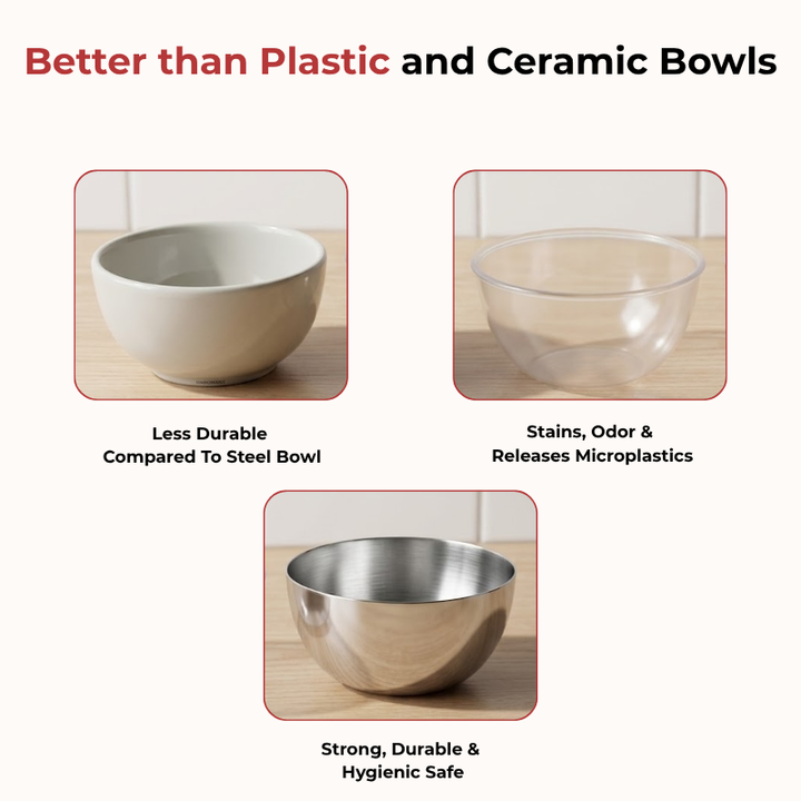 VINOD Stainless Steel Two Tone Bowl Set of 6 Pieces - 100 ml, Highest grade Steel, Rust Free, Easy to Clean, Dishwasher Safe