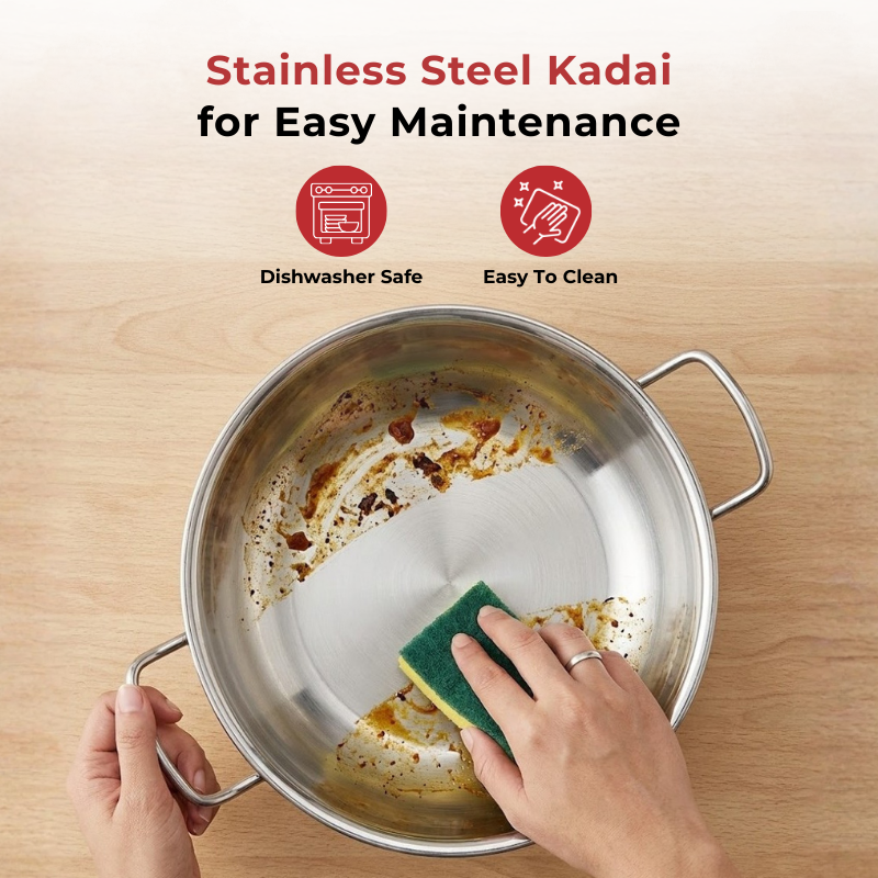 Vinod Doniv Stainless Steel Majestic Sandwich Bottom Kadai with Steel Lid, product view 11