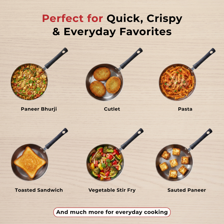 VINOD – DONIV Stainless Steel Sandwich Bottom Solitaire Fry Pan, 20 cms – Induction Friendly. Capacity 2 Liter