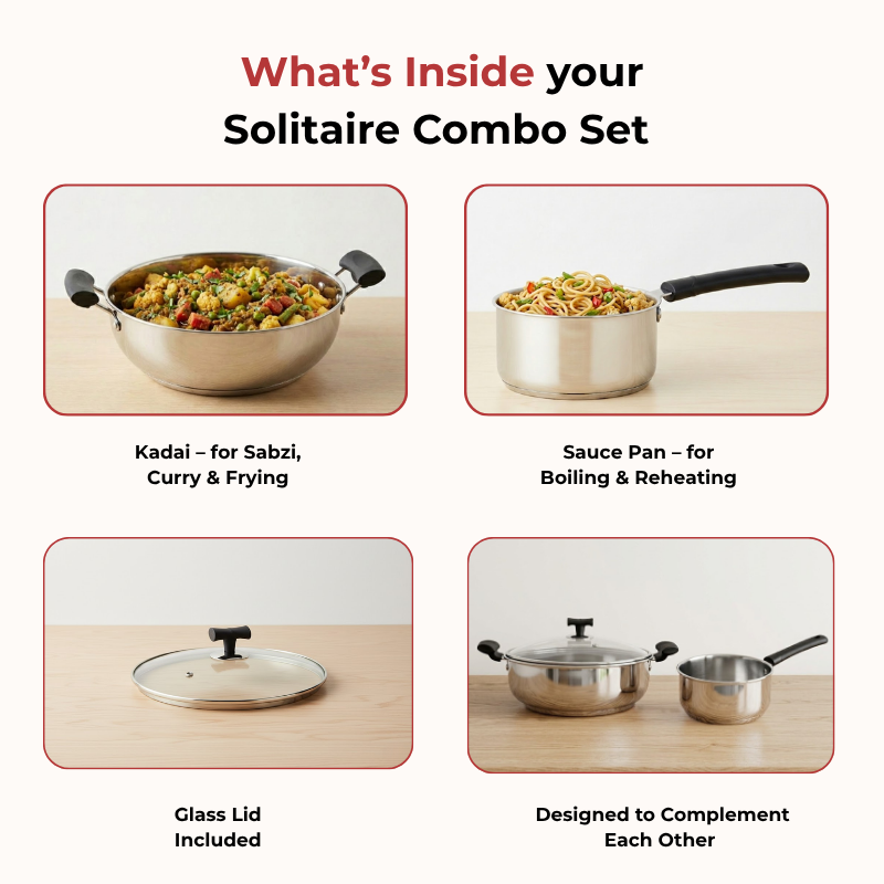 Vinod Doniv stainless steel solitaire cookware set / 1 pcs sauce pan / 1 pcs kadhai, set of 2 pcs, product view 14