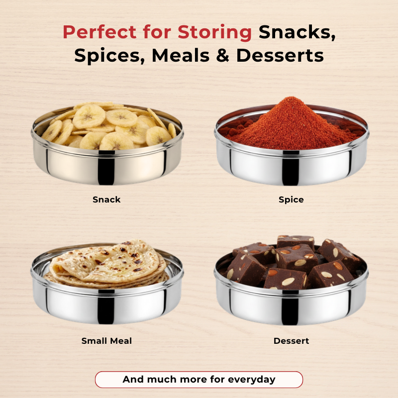 Vinod stainless steel puri dabba set of 4, capacity: 1200 ml, 1500 ml, 2100 ml, 2500 ml, product view 14