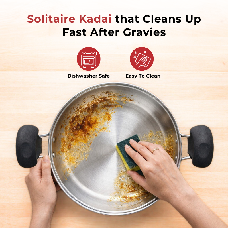 VINOD – DONIV Stainless Steel Sandwich Bottom Solitaire Kadhai With Glass Lid & Side handle, Induction Friendly, Capacity 5.5 Ltr (30cm)